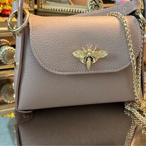 Elegant Taupe Leather Crossbody Bag with Gold Chain